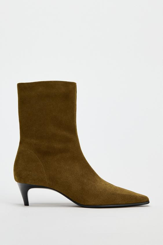 SUEDE KITTEN HEEL ANKLE BOOTS | Zara US