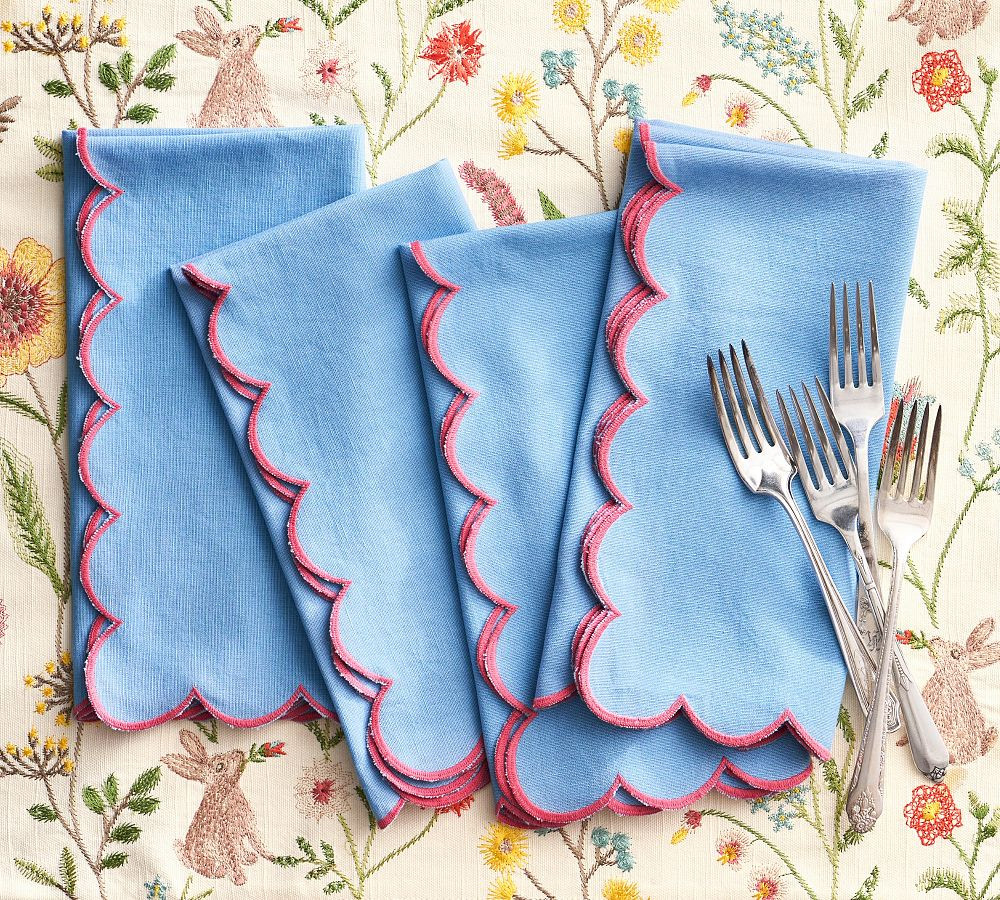 Scallop Border Cotton/Linen Napkins - Set of 4 | Pottery Barn (US)
