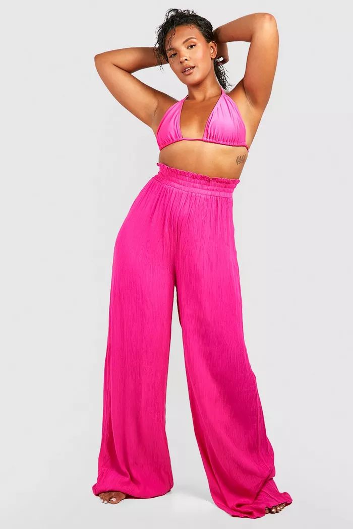 Plus Crinkle Rayon Beach Pants | boohoo (US & Canada)