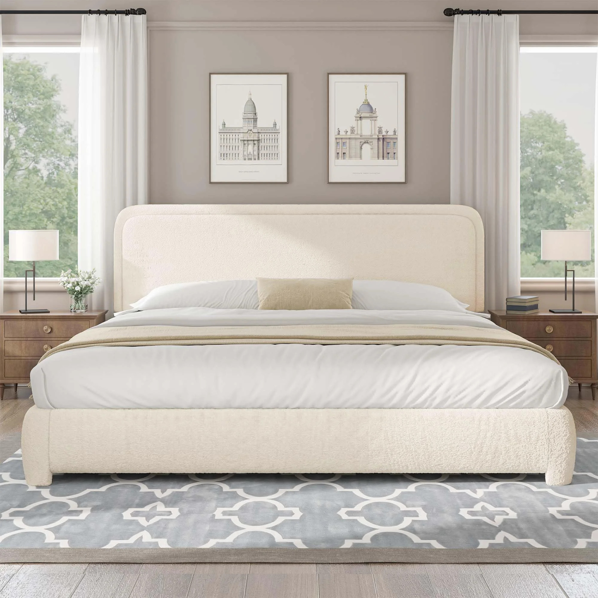 4 EVER WINNER King Size Bed Frame, Boucle Upholstered Bed Frame with Headboard, No Box Spring Req... | Walmart (US)
