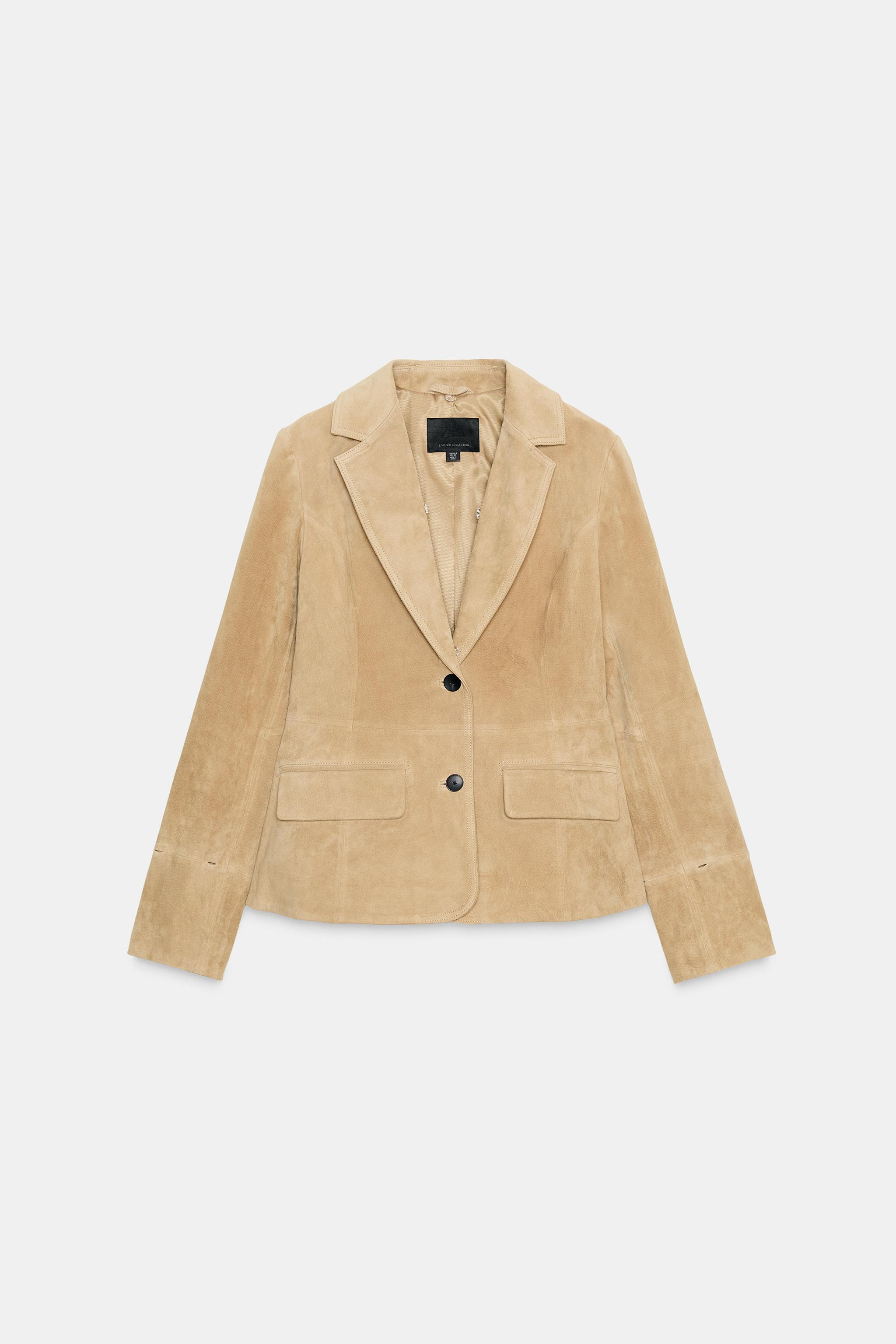 TAILLIERTER BLAZER AUS 100 % WILDLEDER MIT FELL | Zara DE