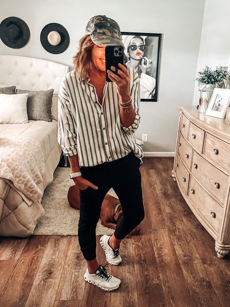 Casual jogger everyday outfit. Button down shirt from Target, ON sneakers, camo cap

Casual outfit, everyday outfit, weekend outfit, comfy outfit, joggers outfit, target style, target finds, target, over 40 style

#LTKsalealert #LTKshoecrush #LTKunder50
