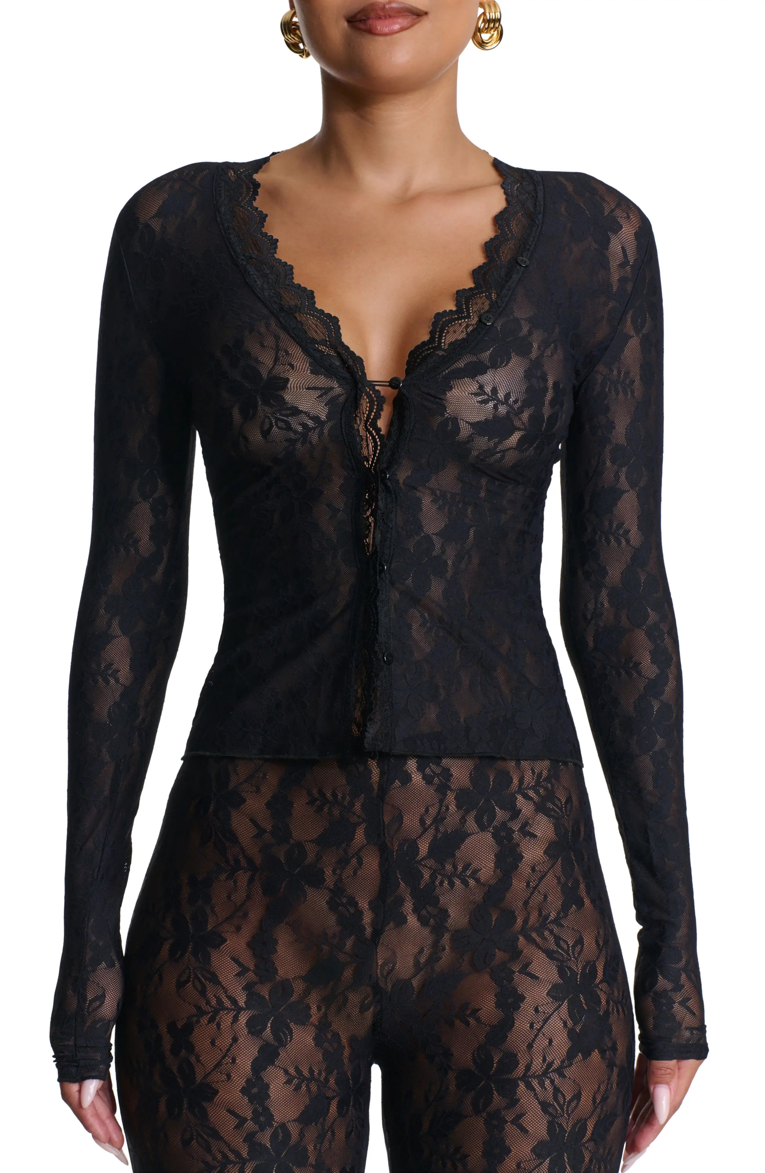 Lace Long Sleeve Button-Up Top (Women) | Nordstrom | Nordstrom