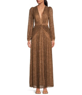 Hazel Metallic Chiffon V-Neck Long Sleeve Cut Out Dress | Dillard's