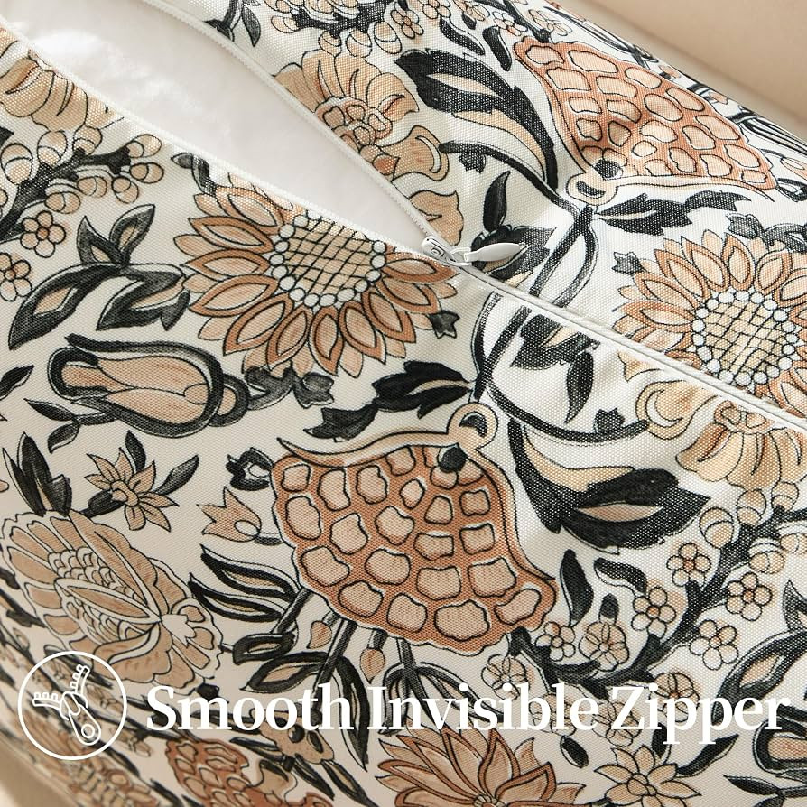 Allorry Outdoor Pillow Covers 16x16 Set of 2 Vintage Light Brown Floral Block Print Pillow Cover ... | Amazon (US)