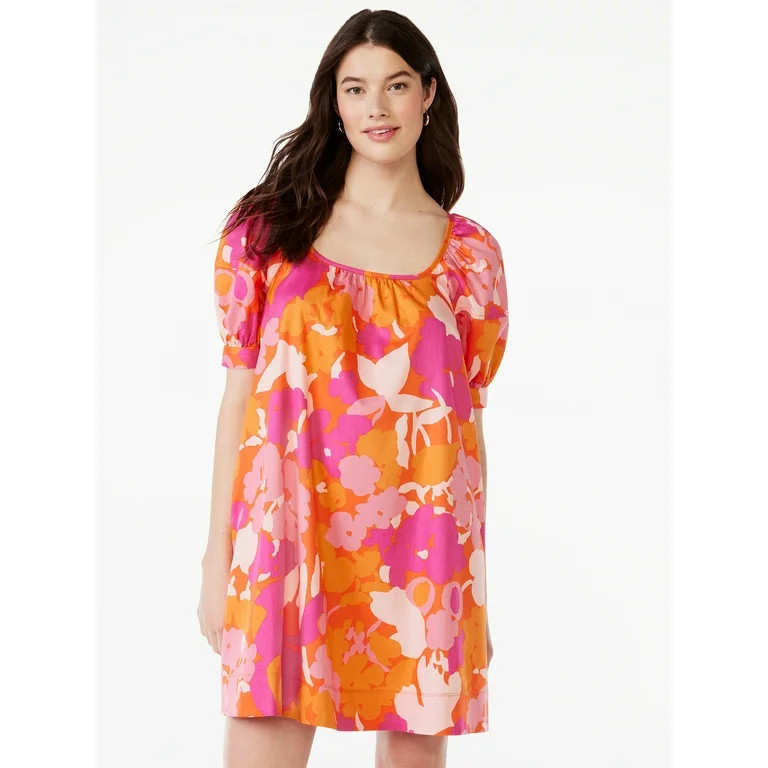 Free Assembly Women’s Square Neck Mini Dress with Puff Sleeves, Sizes XS-XXXL | Walmart (US)