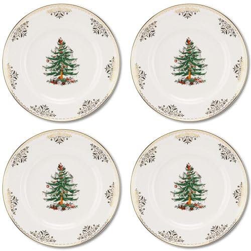 Spode Christmas Tree Gold Dinner Plate (Set of 4) – 10 Inch Porcelain Dinner & Appetizer Dish, Holiday-Themed Serving Plate, Microwave & Dishwasher Safe, Festive Collectible Seasonal Dining | Amazon (US)