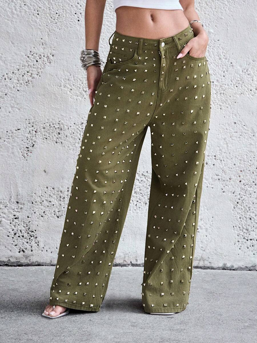 Denimoi Studded Baggy Denim Jeans Fashion Streetwear Statement Jeans Baggy Jeans Concert Outfits ... | SHEIN