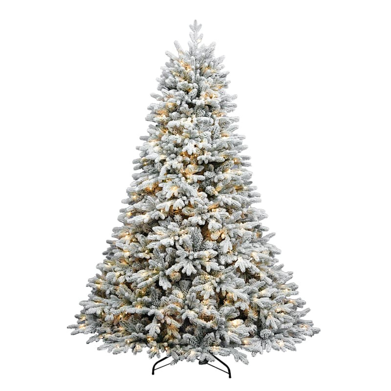 (B13) Pre-Lit LED Flocked Rockefeller Spruce Christmas Tree, 7.5' | At Home