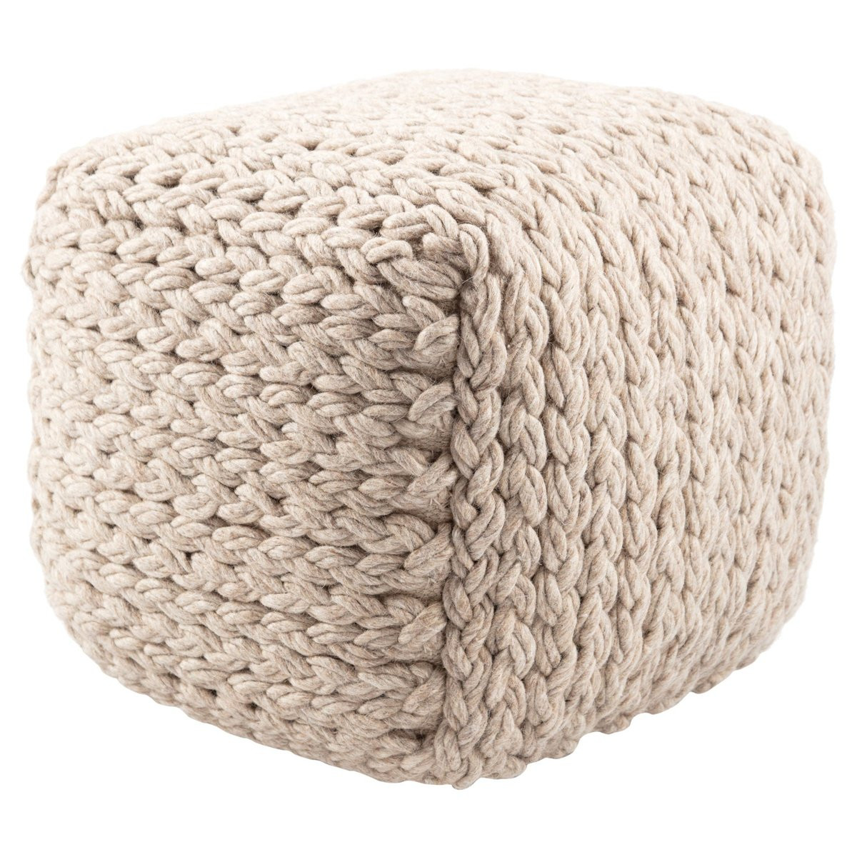 Scandinavia Pouf Kyran Cream/Light Taupe (SCP-14) Wool | Rugs Direct