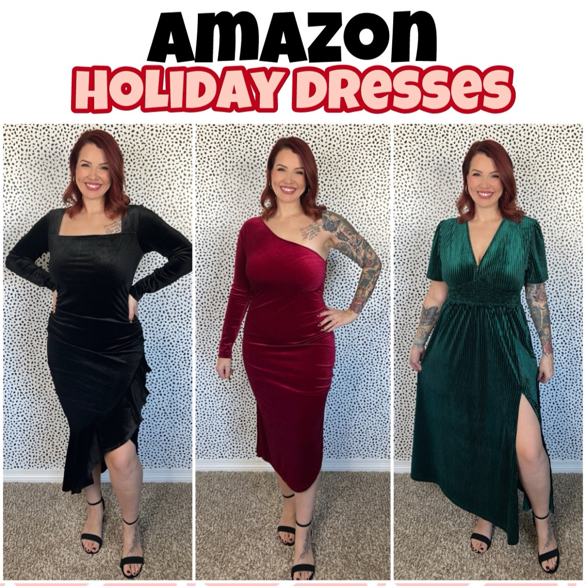 Amazon holiday/wedding guest dresses.
Bodycon/maxi dresses/dresses with sleeves.
I am wearing a large in all theee dresses (I am 5’6”, 169 lbs)

#LTKMidsize #LTKSeasonal #LTKHoliday