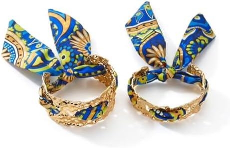 RINHOO 2PCS Scarf Bracelets 2 in 1 Wide Open Cuff Bangle Bracelet Set 18K Gold Plated Adjustable ... | Amazon (US)