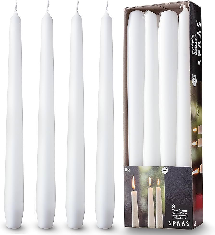 10" White Taper Candles - 8 Pack Tall White Candlesticks - Elegant Tapered Candles Sticks for Wed... | Amazon (US)