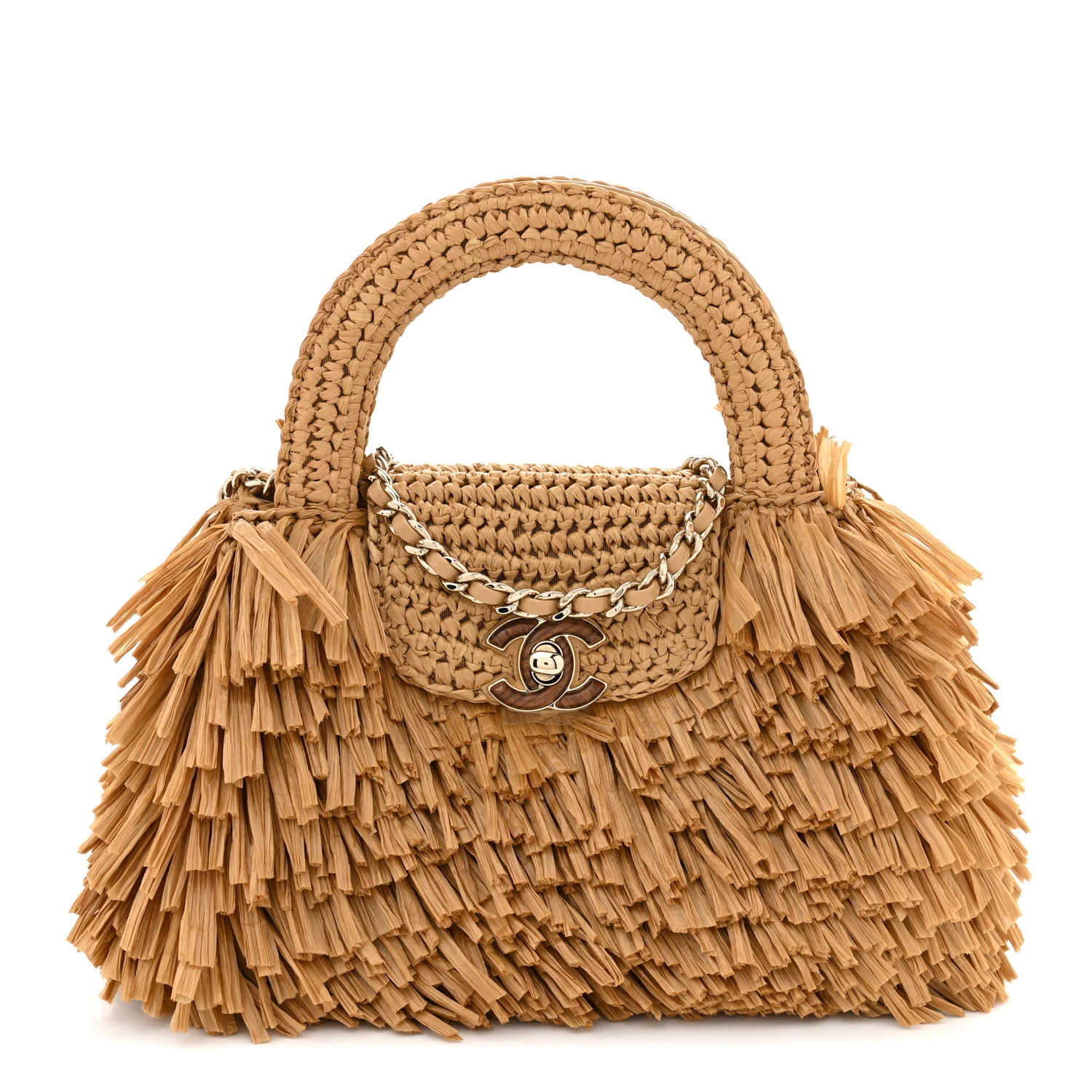 Chanel Raffia Fringe Nano Kelly Shopper Dark Beige 1890159 | FASHIONPHILE (US)