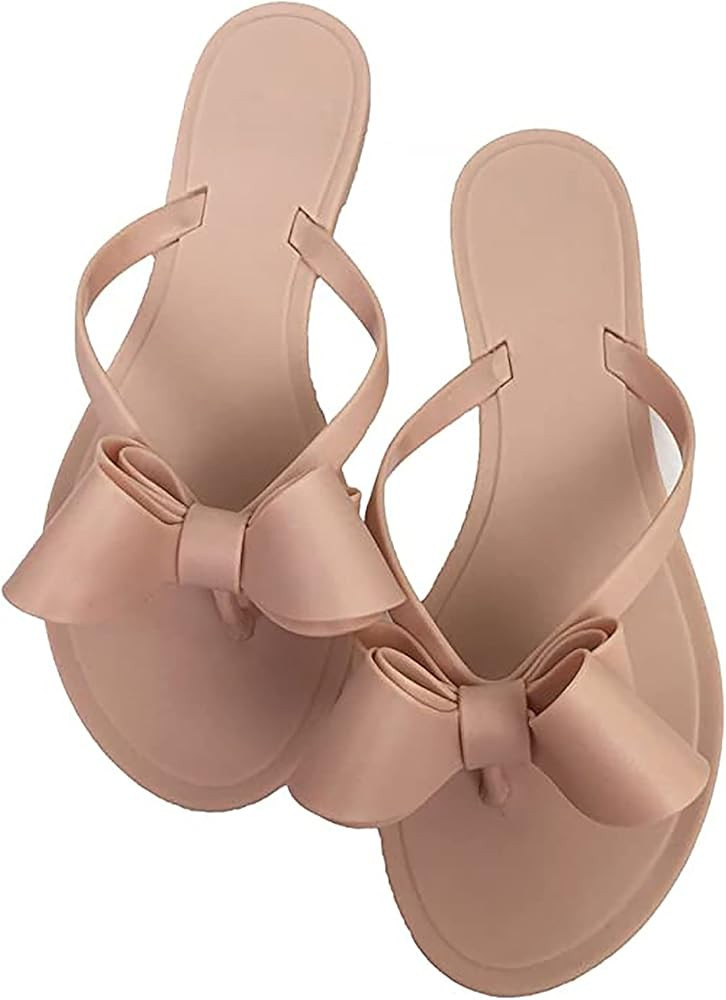 Women Flip-Flops Flat Sandals Jelly Bow Beach Flat Rivets Rain Cute Dressy Summer Sandals | Amazon (US)