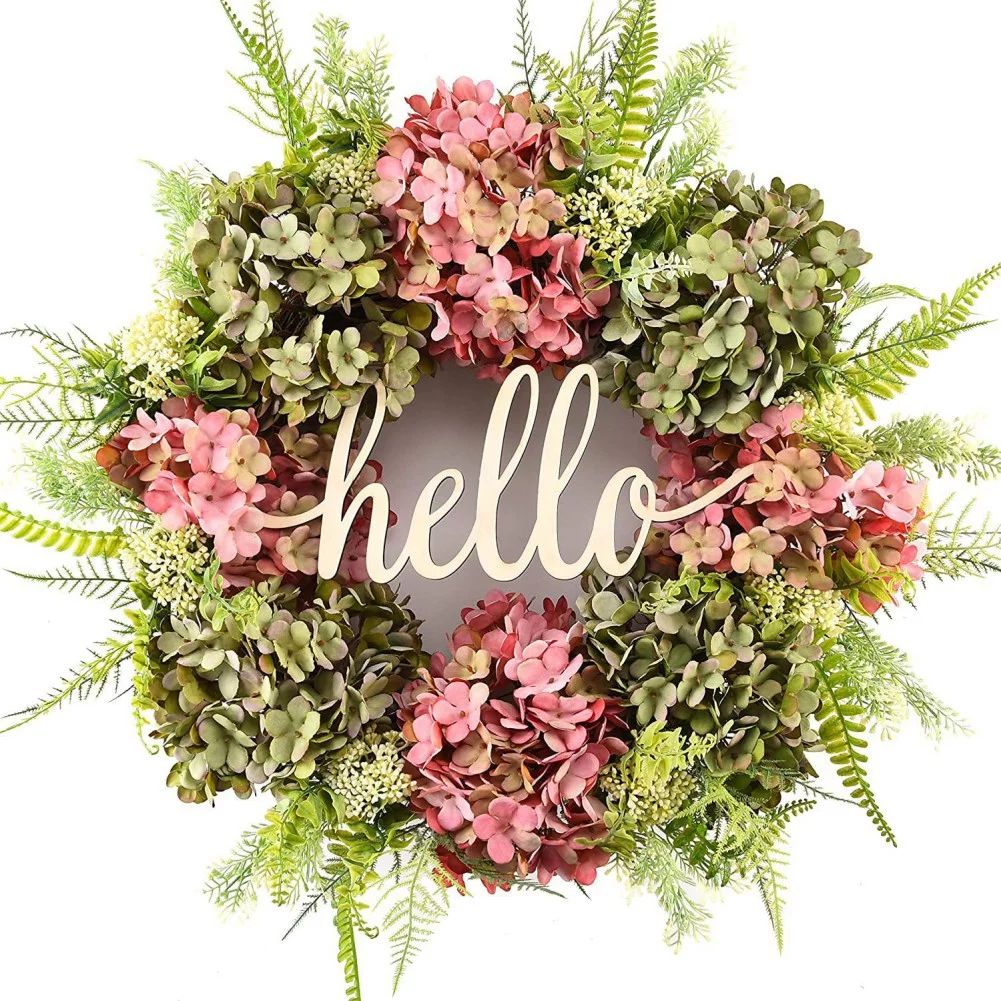 Spring Summer Wreath for Front Door Outside, 18" Artificial Hydrangea Flower Wreath ,Farmhouse Do... | Walmart (US)