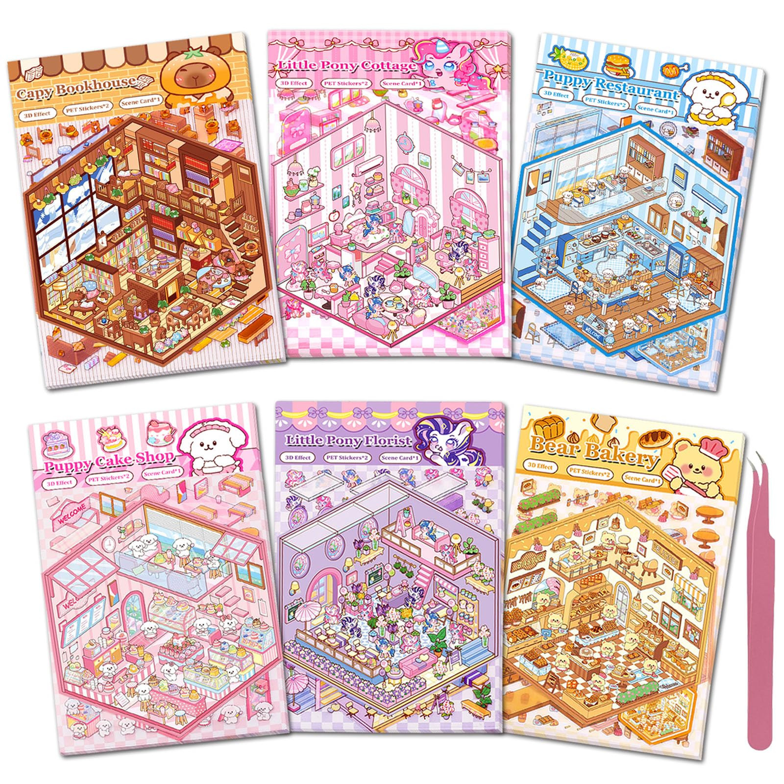 DIY 3D Sticker Scene, 6 Sets of Stickers for Girls Make Your Own Mini Room Scene Stickers for Kid... | Amazon (US)