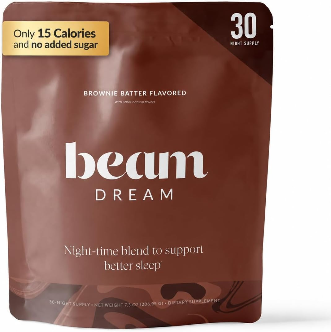 BEAM Dream Sleep Powder – Magnesium Sleep Aid for Adults with Melatonin, L-Theanine, Reishi Mushroom & Apigenin, Sleep Supplement, Sleep Cocoa Hot Chocolate Drink Mix, Brownie Batter, 30 Servings | Amazon (US)