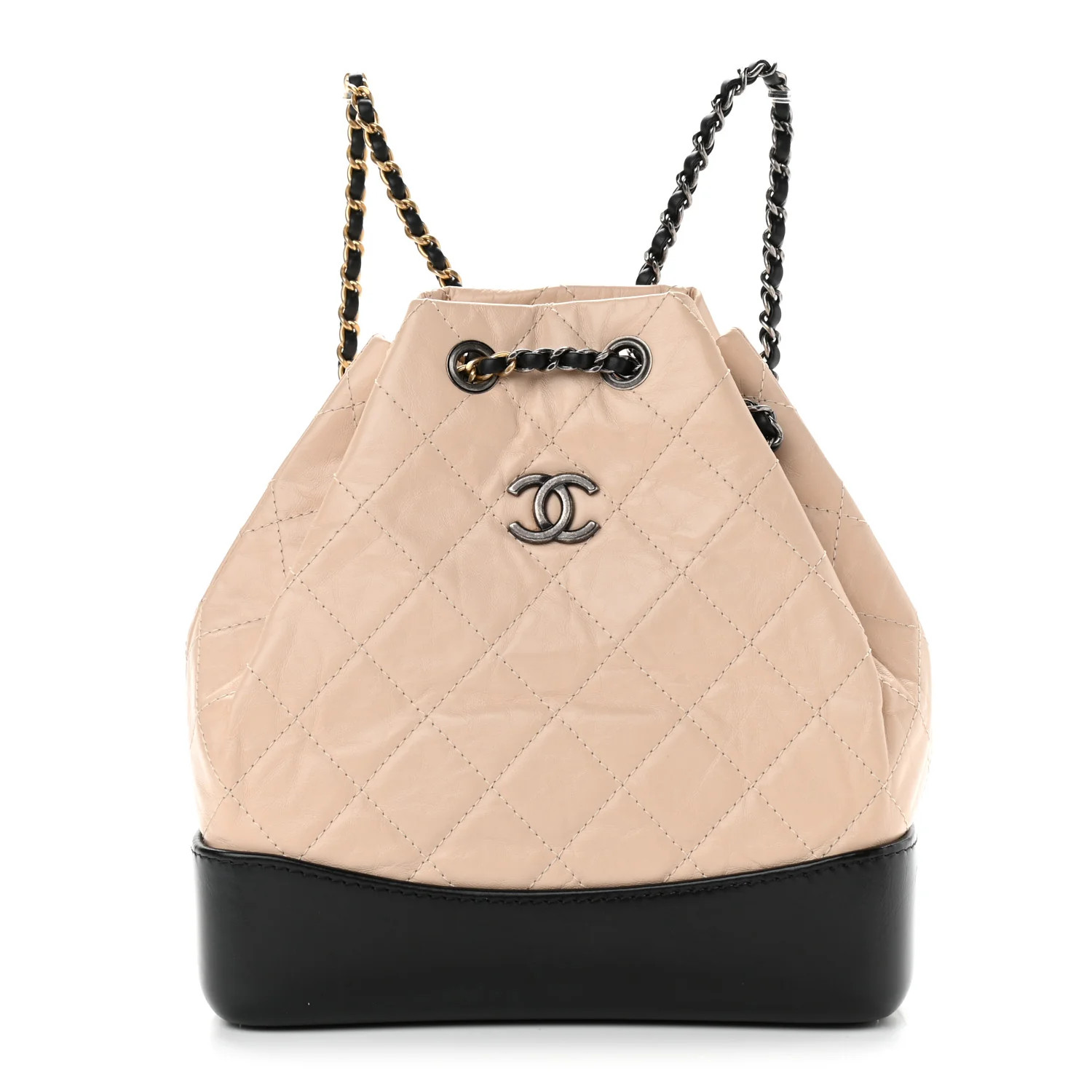 CHANEL Aged Calfskin Quilted Small Gabrielle Backpack Beige Black | FASHIONPHILE | Fashionphile