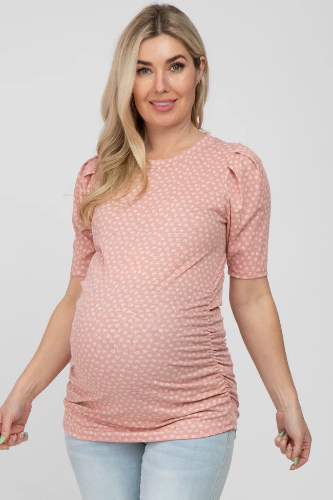Light Pink Ditsy Floral Ruched Maternity Top | PinkBlush Maternity