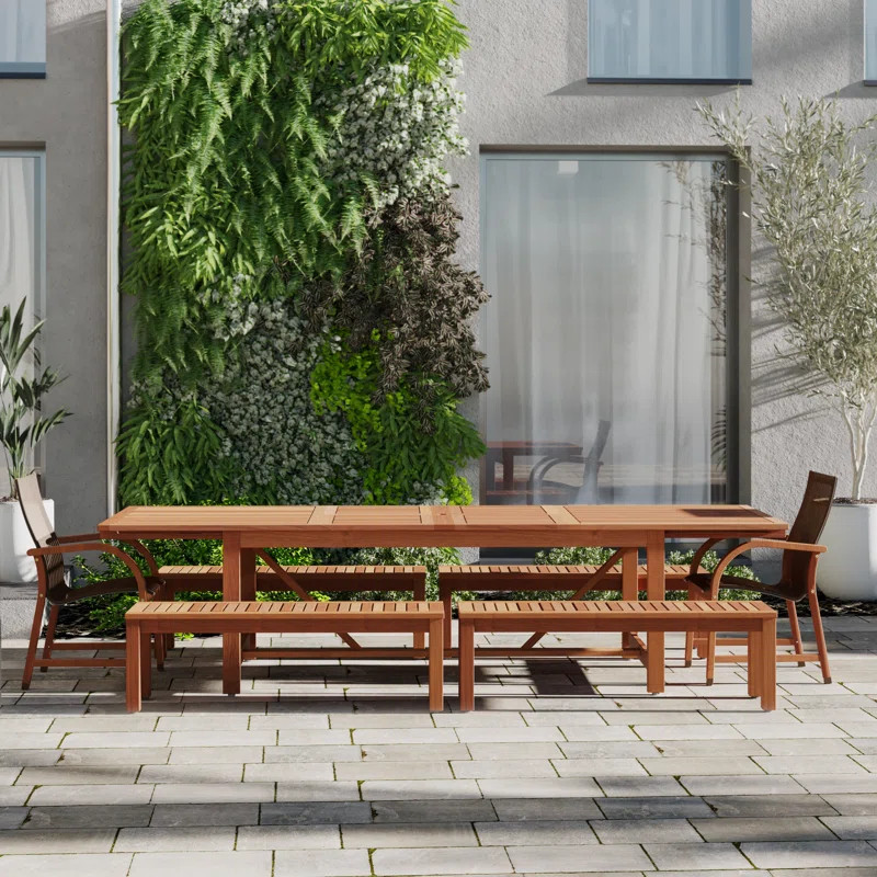 Anautica Patio 7pc Teak Finish Outdoor Furniture Dining Set | Wayfair North America