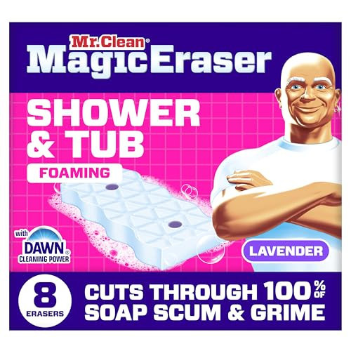 Mr. Clean Magic Eraser Sponge, Bathroom, Shower, Tub Cleaner, Soap Scum Remover, Bathroom Cleaning Supplies, Dawn Cleaning Power with Lavender Scent, Shower & Tub, 8ct | Amazon (US)