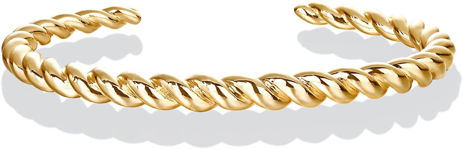 Amazon.com: PAVOI 14K Yellow Gold Plated Twisted Chunky Bangle Bracelet | 14K Gold Plated | Light... | Amazon (US)