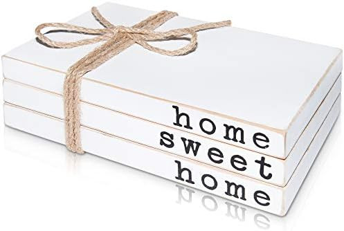 Wooden Decorative Books for Your Home Sweet Home - Farmhouse Book Decor for Fireplace Mantle - St... | Amazon (US)