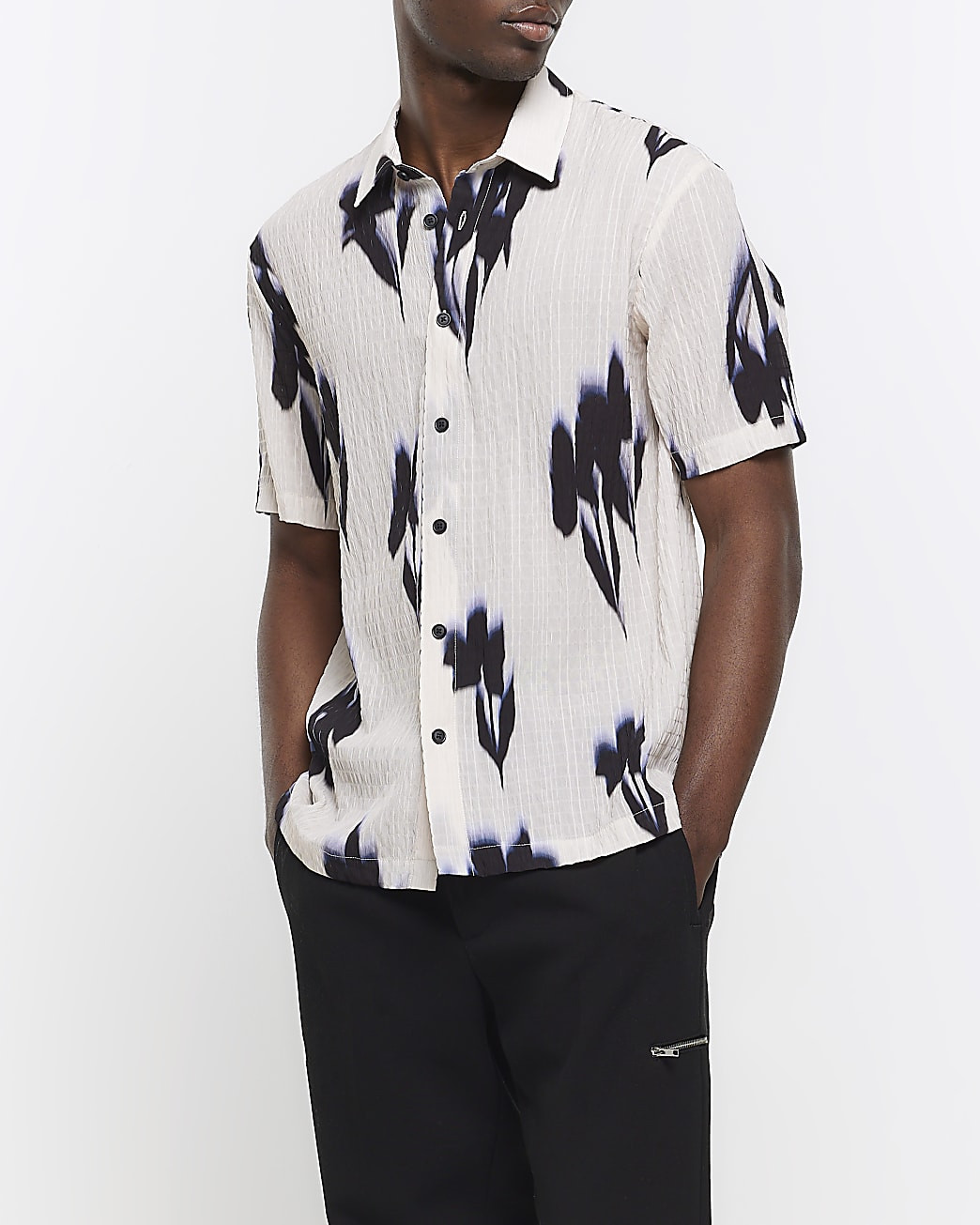 Ecru regular fit textured abstract shirt | River Island (UK & IE)