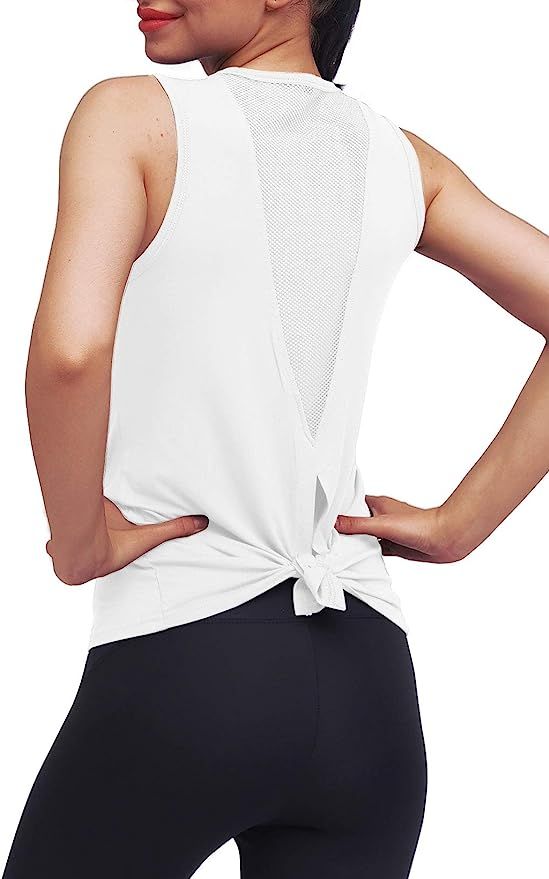 Mippo Womens Cute Workout Clothes Mesh Yoga Tops Exercise Gym Shirts Running Tank Tops | Amazon (US)