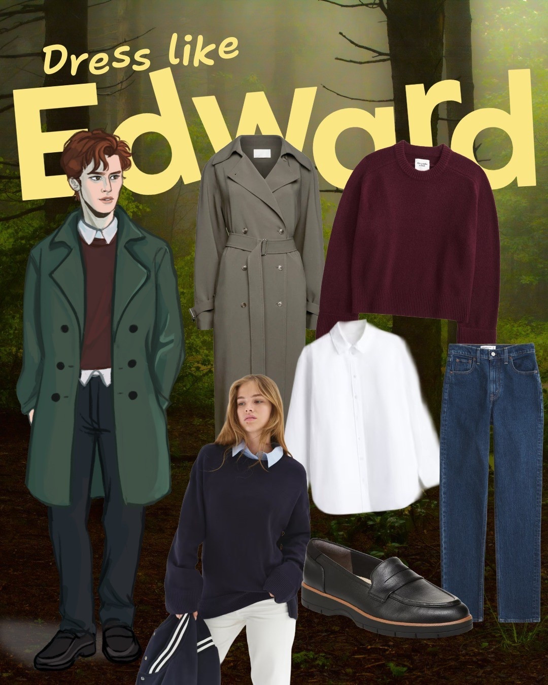 Dress like Edward Cullen 👀 these are some of the pieces that inspired by Edward redesign, and would give you that subtle Edward Cullen look! Includes a trench coat, sweaters, and loafers - perfect for fall!

#LTKStyleTip