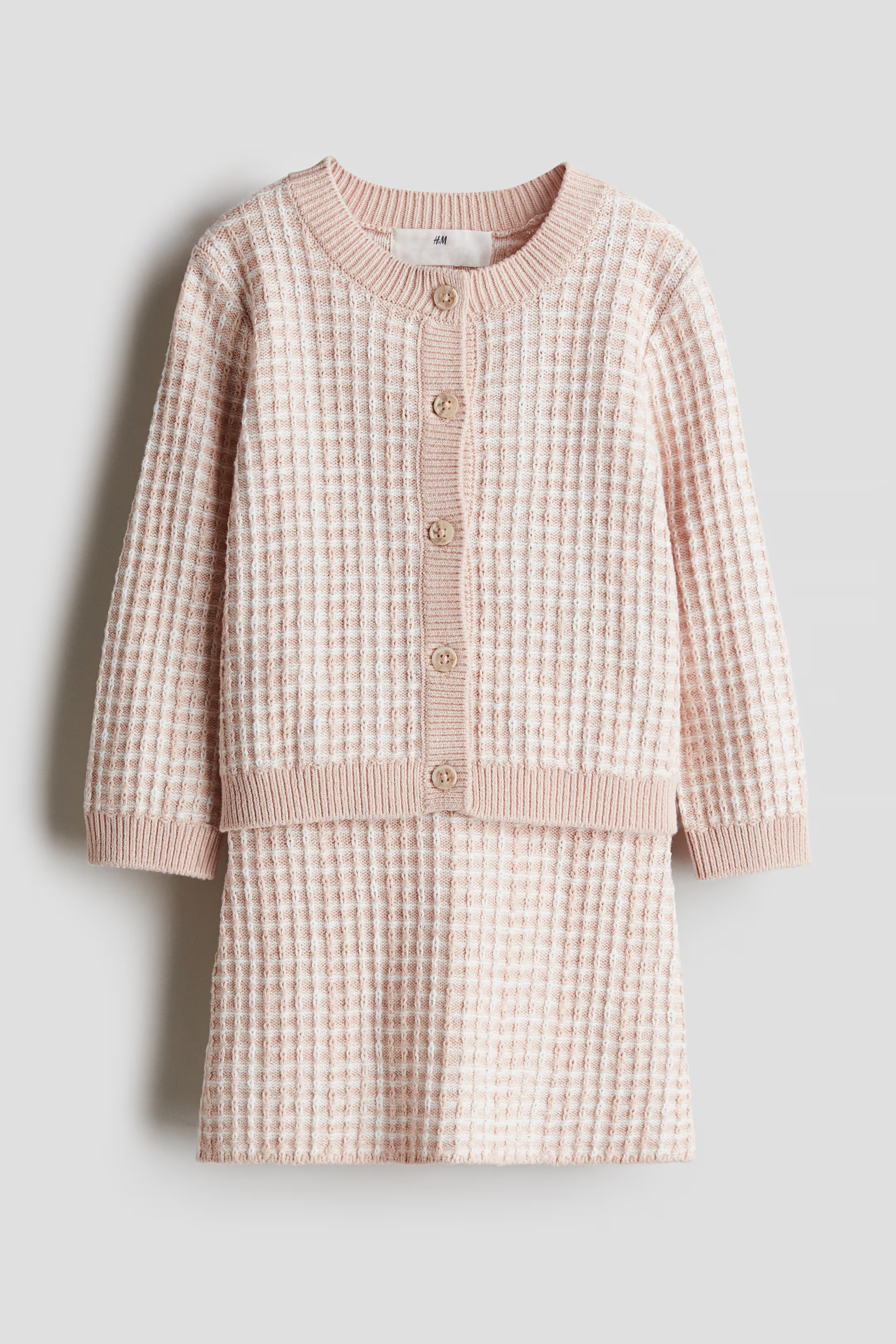 2-piece Cardigan and Skirt Set - Dusty pink/checked - Kids | H&M US | H&M (US + CA)