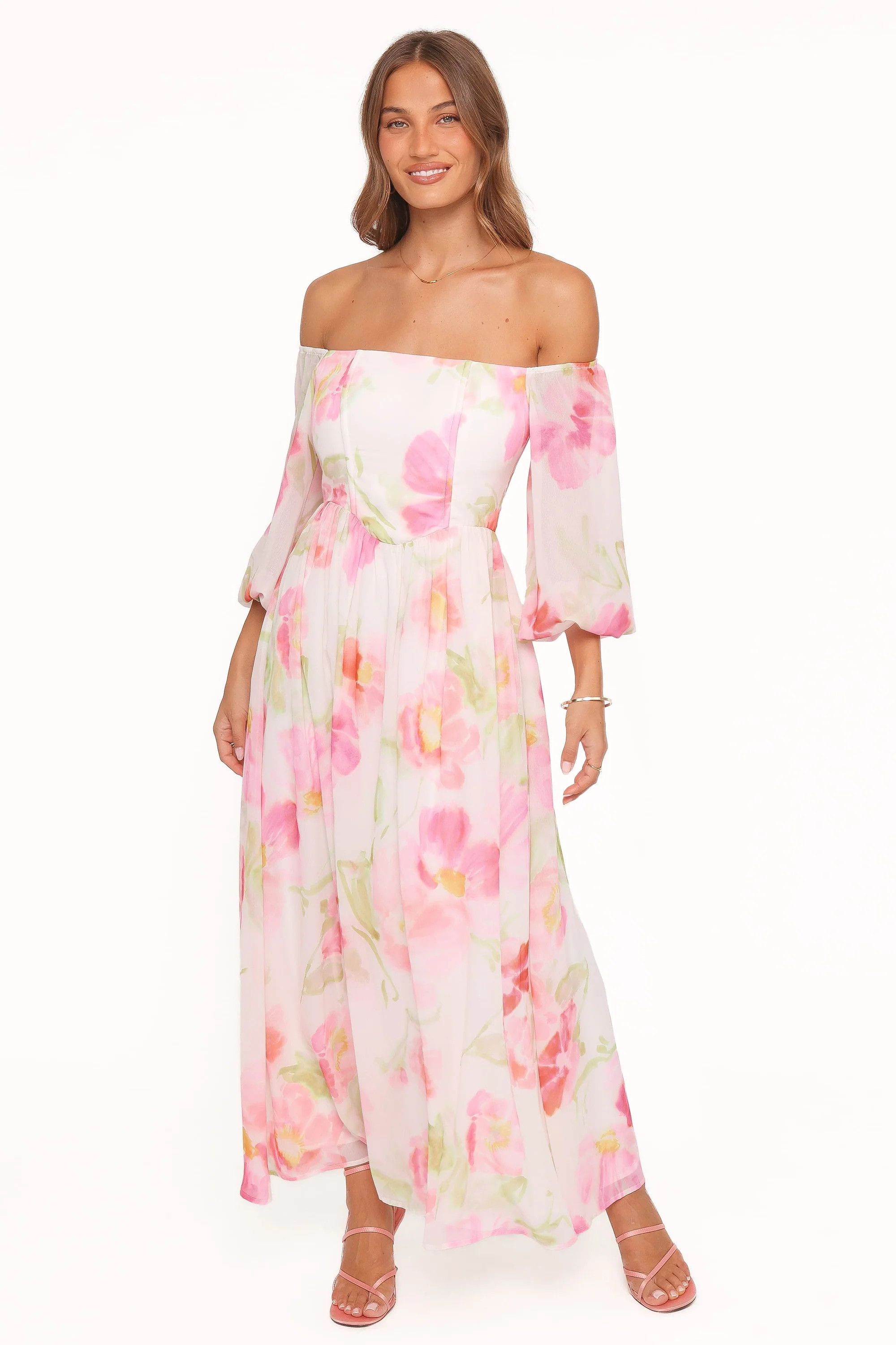 Chantel Off Shoulder Maxi Dress - Pink Garden Floral | Petal & Pup (US)