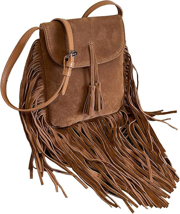 Women Fashion Small Hobo Purse Fringe Designer Cell Phone Bag Suede Tassel Crossbody Bags Shoulde... | Amazon (US)
