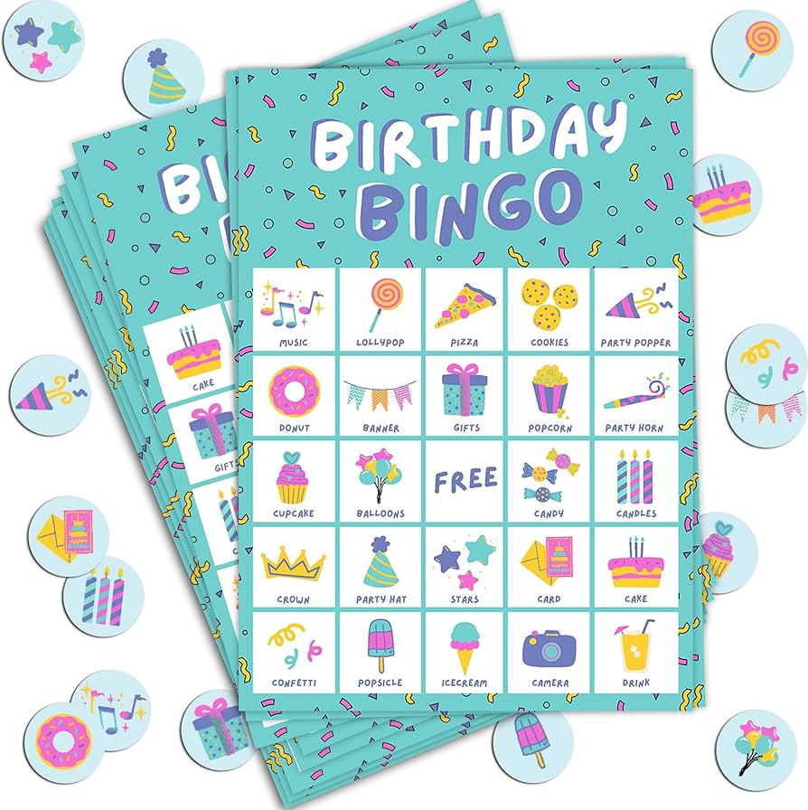 Birthday Bingo Game for Kids Birthday Party Games, Kids Party Games Supplies - 23 Players - Blue | Amazon (US)