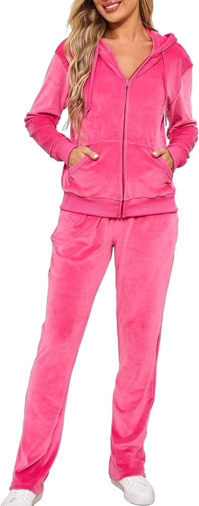 Velour Track Suits for Women Set Fall Sweatsuits 2 Piece | Amazon (US)