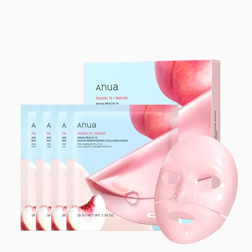 ANUA Peach 70 Niacin Brightening Collagen Mask, Overnight Face Mask for Glass Skin, Niacinamide, Collagen Facial Mask, Glow up with Hydration, Natural Color, Korean Skin Care (38g, 4ea) | Amazon (US)