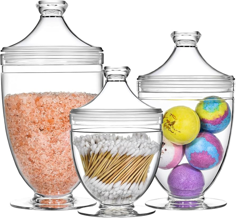 Acrylic Apothecary Jars with Lids, 3-Piece Vanity Organizer Canisters, Storage Container Jars for... | Amazon (US)
