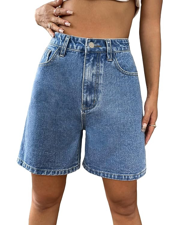 MakeMeChic Women's Jean Shorts Casual High Waisted Long Denim Shorts | Amazon (US)