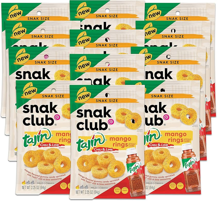 Snak Club Tajin Mango Rings, Chili & Lime Sweet and Spicy Gummy Snacks, Mild in Heat Bold in Flav... | Amazon (US)