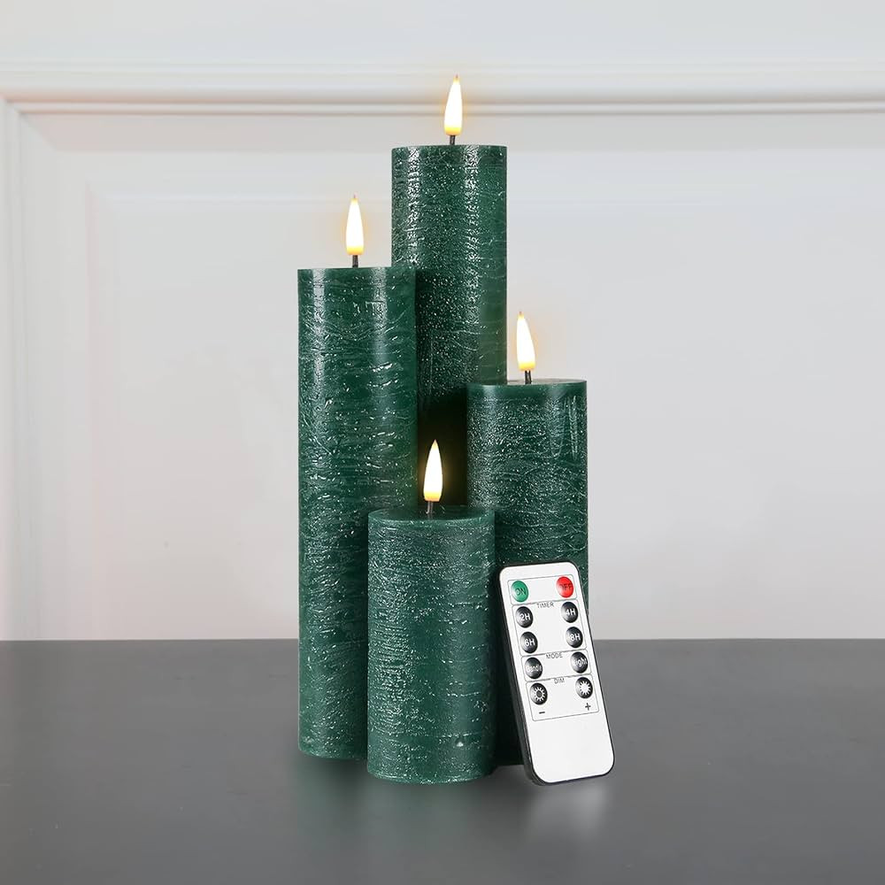 duduta Green Flameless LED Pillar Candles with Remote Φ 2" H 4" 6" 8" 10", Slim Tall Battery Ope... | Amazon (US)
