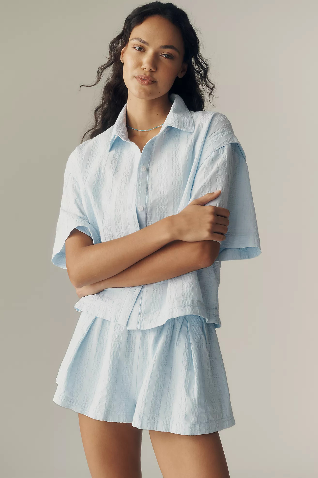 Maeve Cotton Textured Buttondown Shirt | Anthropologie (US)
