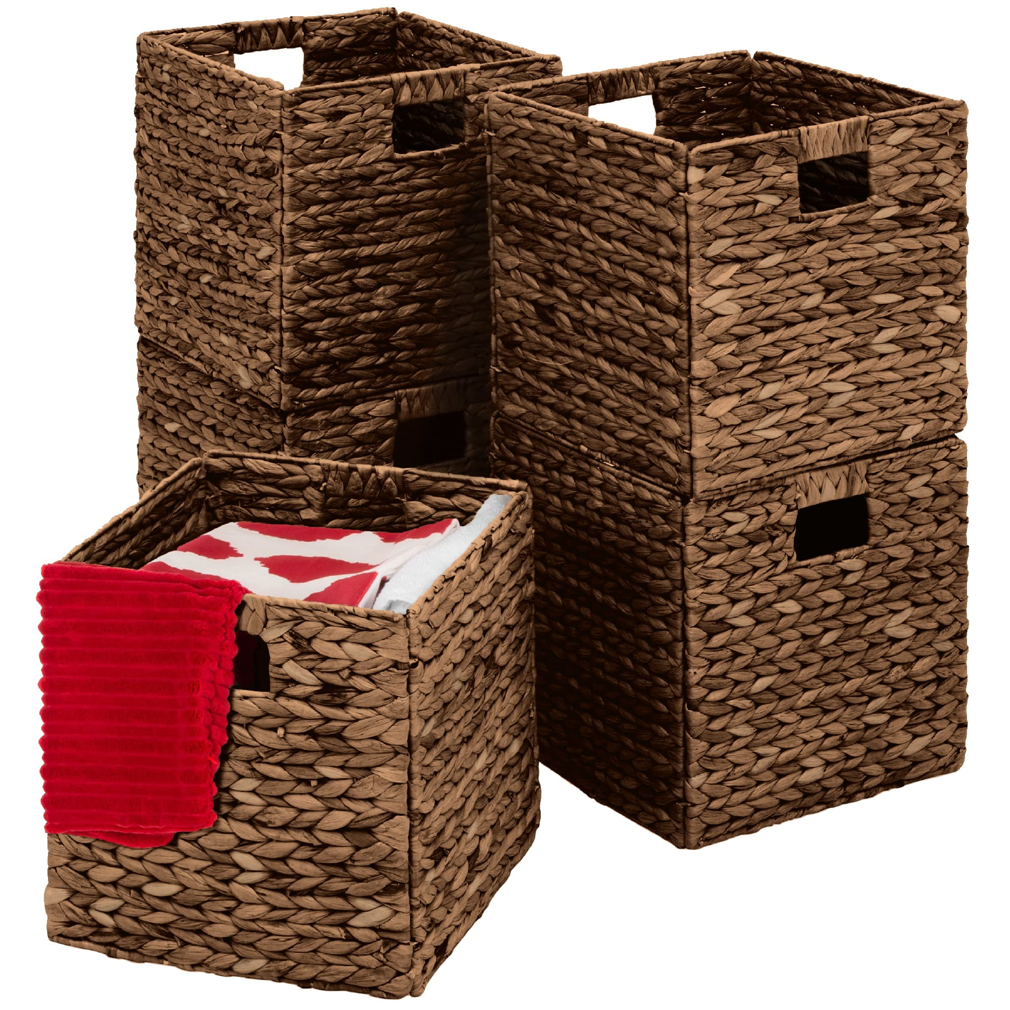 Best Choice Products 10.5x10.5in Hyacinth Baskets, Rustic Set Of 5 Multipurpose Collapsible Storage Organizer, Handwoven Laundry Totes for Bedroom, Living Room, Shelves - Brown | Amazon (US)