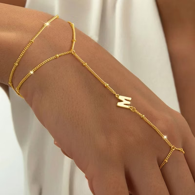 Turandoss 2PCS Initial Hand Chain Bracelet for Women - Dainty 18K Gold Layered Letter Chains, Finger Charm Bracelets Stack, Christmas Gifts, 6+2In, M | Target
