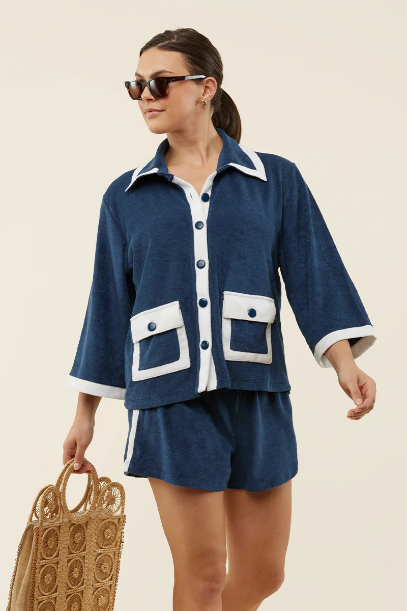 Clara Terry Shorts Set in Navy | Lake Pajamas