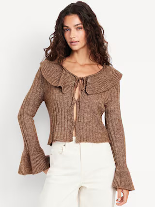 Wool-Blend Ruffle Tie-Front Cropped Cardigan | Old Navy (US)