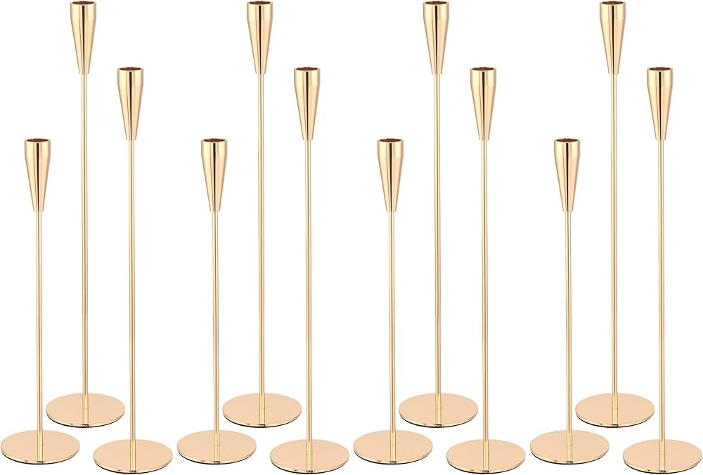 Candlestick Holders Taper Candle Holders,Decorative Gold Candlestick Holder Set of 12 PCS Metal Tall | Amazon (US)