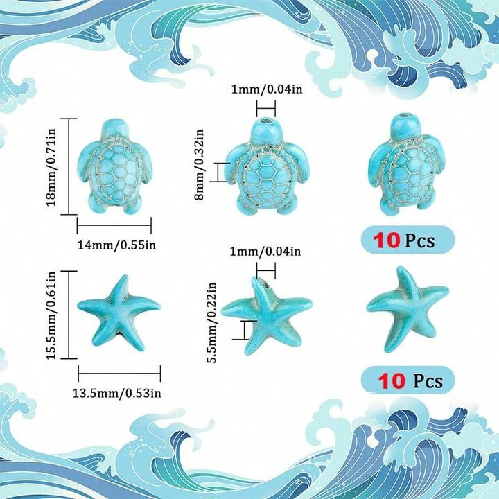 120 Peças/Conjunto Fofo Turquesa Miçangas Em Forma Como Tartaruga , Estrela Do Mar , E Redondo ... | SHEIN