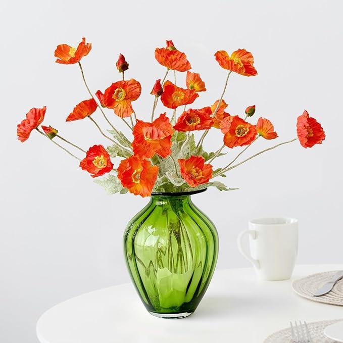 JINWOE Flame Dark Orange Artificial Poppy Silk Flowers, 6Pcs Lifelike Faux Poppies Stems Flowers ... | Amazon (US)