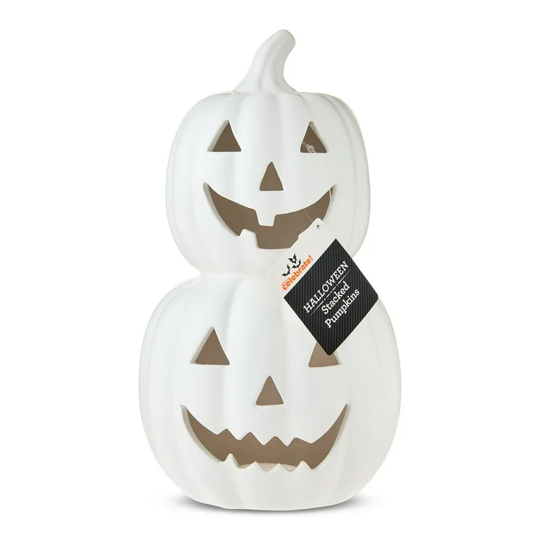 Stacked Pumpkins Tabletop Decor, White, 11.25", Halloween by Way To Celebrate | Walmart (US)